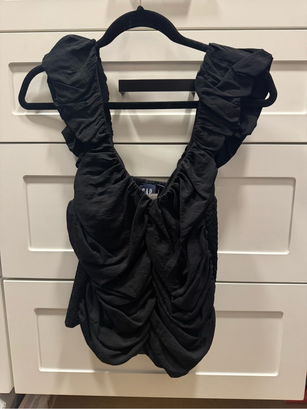 GAP Black Ruffled V-Neck Tank